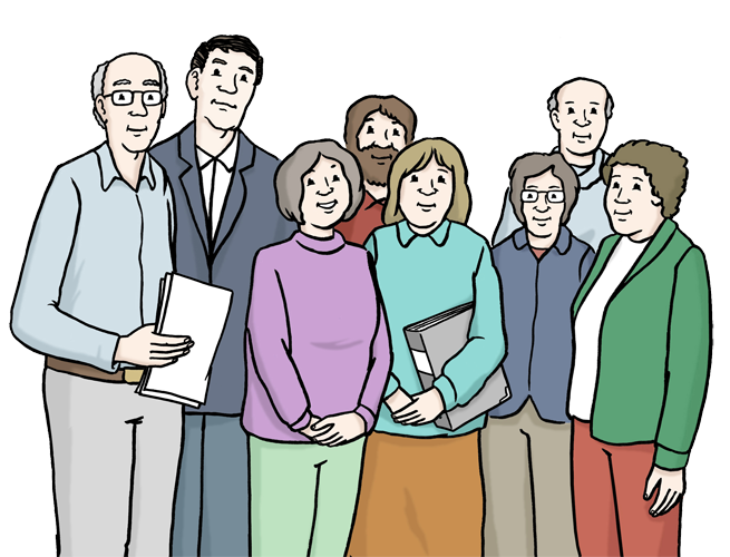 Auf dem Bild sieht man eine Gruppe von acht Menschen. Auf dem Bild sieht man eine Gruppe von acht Menschen.