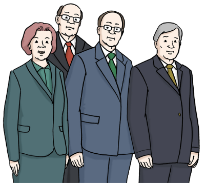 Das Bild zeigt vier Personen in dunklen Anzügen.